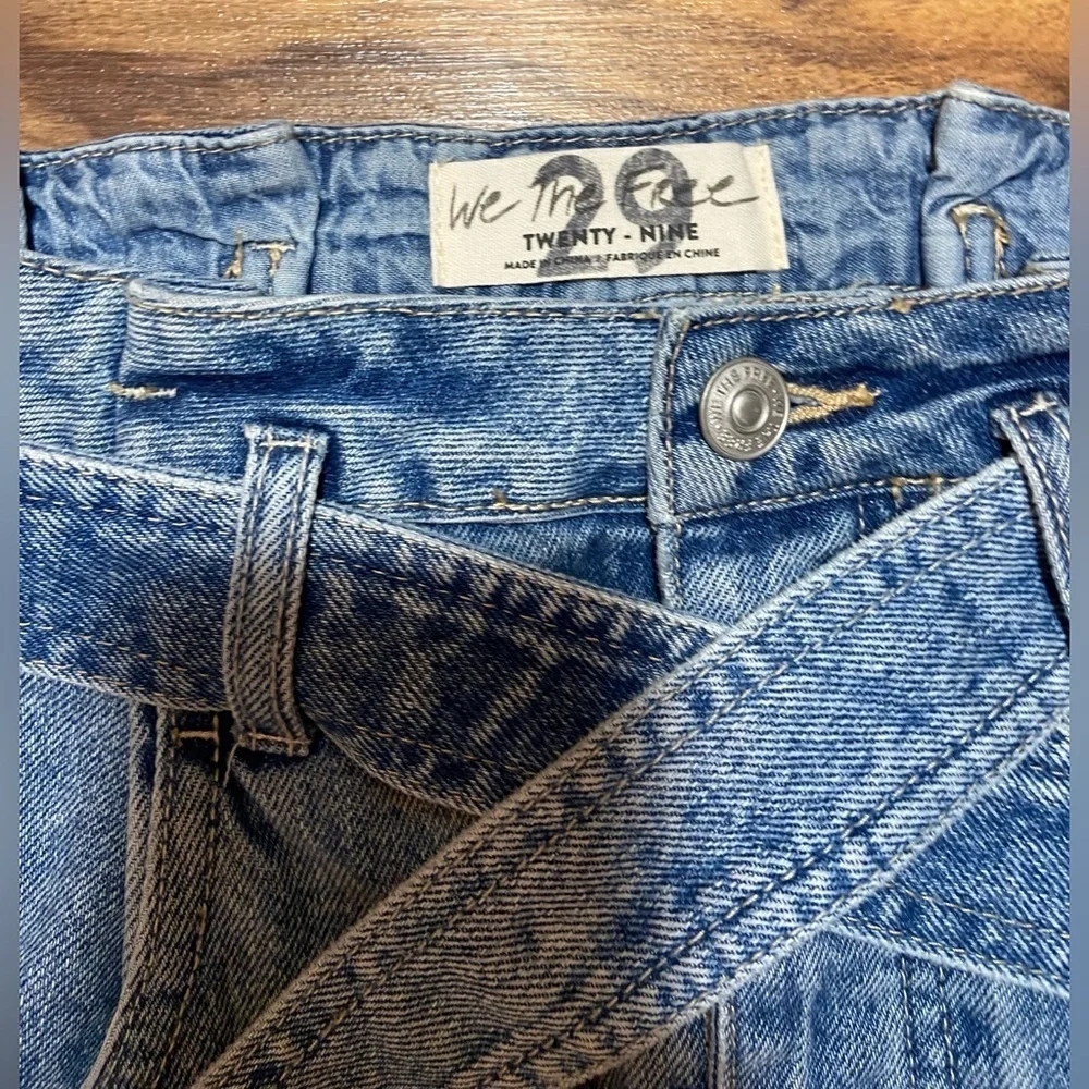 Free People East Of Eden Denim Mini Skirt Women's 29 Belted Paperbag Waist NWT